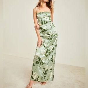Reformation Frankie Silk Dress in Tea Garden